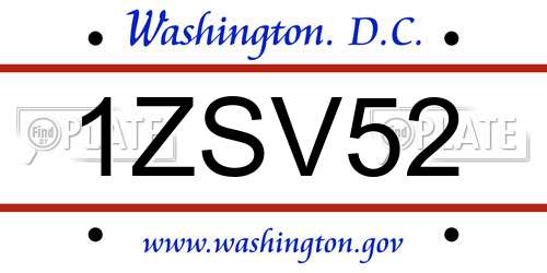1ZSV52 District Of Columbia License Plate