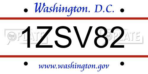 1ZSV82 District Of Columbia License Plate