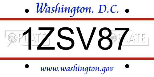 1ZSV87 District Of Columbia License Plate