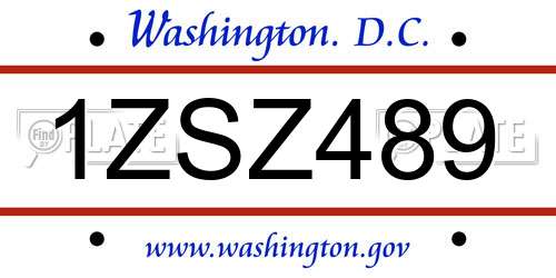 1ZSZ489 District Of Columbia License Plate