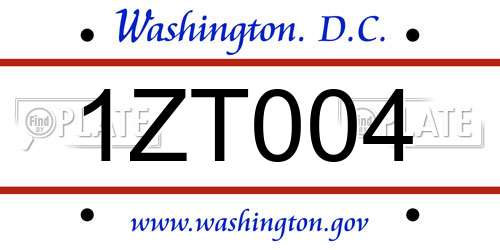 1ZT004 District Of Columbia License Plate