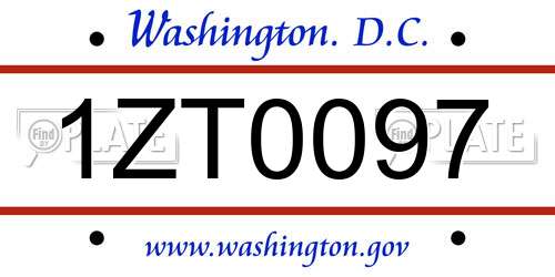 1ZT0097 District Of Columbia License Plate