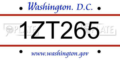 1ZT265 District Of Columbia License Plate