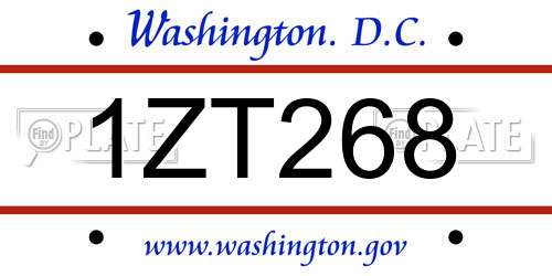 1ZT268 District Of Columbia License Plate