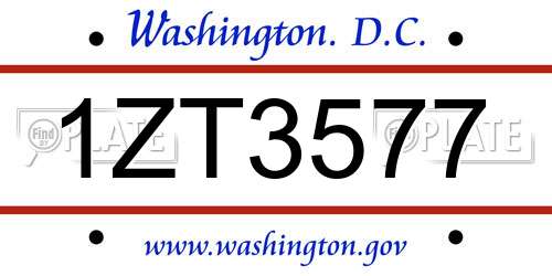 1ZT3577 District Of Columbia License Plate
