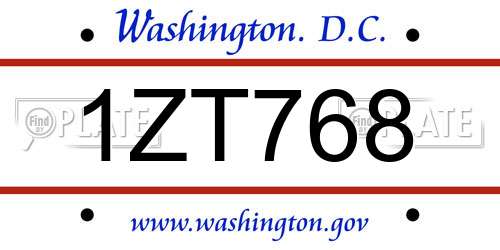 1ZT768 District Of Columbia License Plate