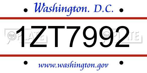 1ZT7992 District Of Columbia License Plate