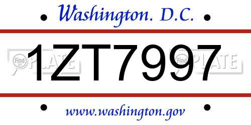 1ZT7997 District Of Columbia License Plate