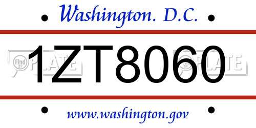 1ZT8060 District Of Columbia License Plate