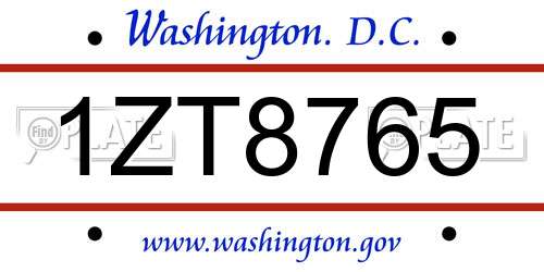 1ZT8765 District Of Columbia License Plate
