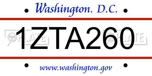 1ZTA260 District Of Columbia License Plate