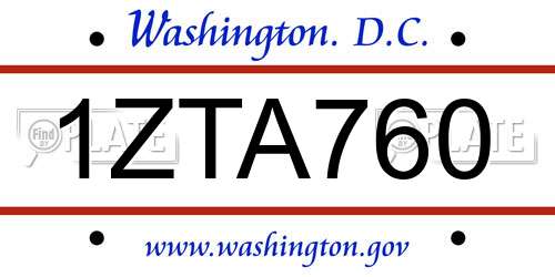 1ZTA760 District Of Columbia License Plate