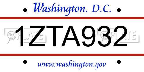 1ZTA932 District Of Columbia License Plate