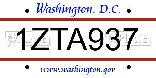1ZTA937 District Of Columbia License Plate