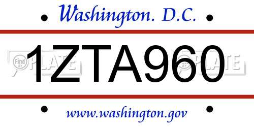 1ZTA960 District Of Columbia License Plate