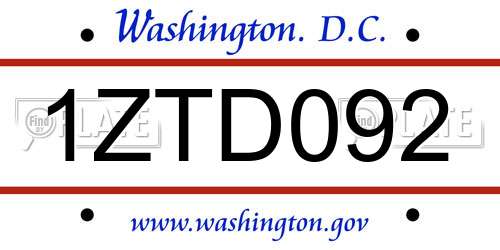 1ZTD092 District Of Columbia License Plate
