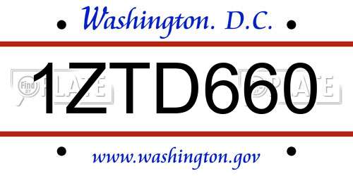 1ZTD660 District Of Columbia License Plate