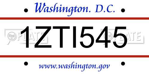 1ZTI545 District Of Columbia License Plate