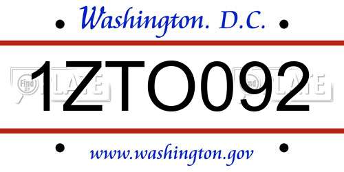 1ZTO092 District Of Columbia License Plate