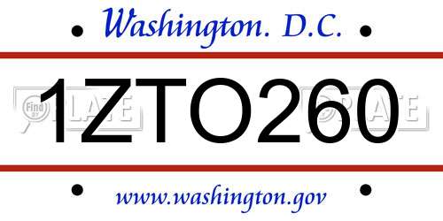 1ZTO260 District Of Columbia License Plate