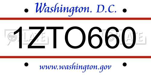 1ZTO660 District Of Columbia License Plate