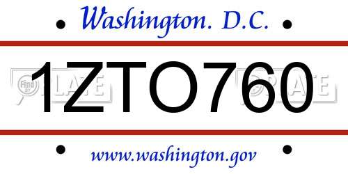 1ZTO760 District Of Columbia License Plate
