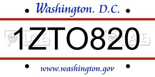 1ZTO820 District Of Columbia License Plate