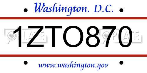 1ZTO870 District Of Columbia License Plate