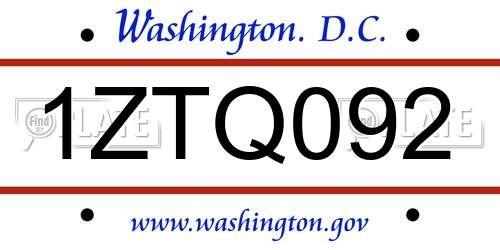 1ZTQ092 District Of Columbia License Plate