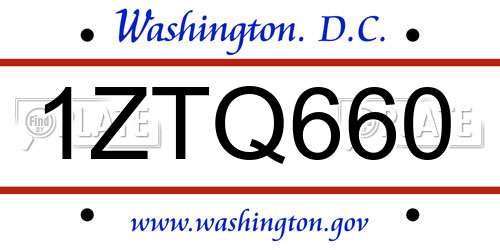 1ZTQ660 District Of Columbia License Plate