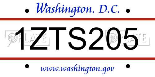 1ZTS205 District Of Columbia License Plate