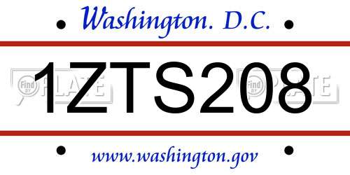 1ZTS208 District Of Columbia License Plate