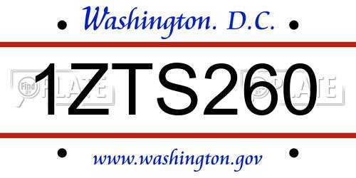 1ZTS260 District Of Columbia License Plate