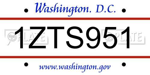 1ZTS951 District Of Columbia License Plate