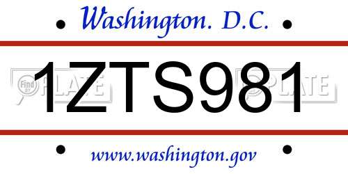 1ZTS981 District Of Columbia License Plate