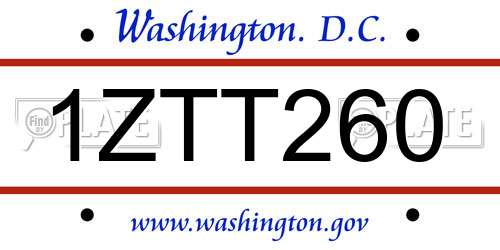 1ZTT260 District Of Columbia License Plate
