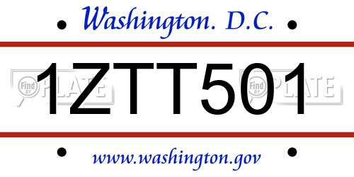 1ZTT501 District Of Columbia License Plate