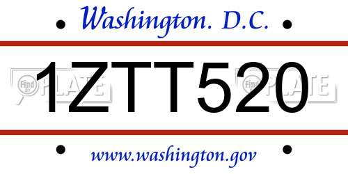1ZTT520 District Of Columbia License Plate