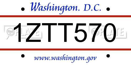1ZTT570 District Of Columbia License Plate