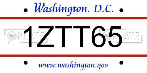 1ZTT65 District Of Columbia License Plate