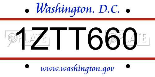 1ZTT660 District Of Columbia License Plate