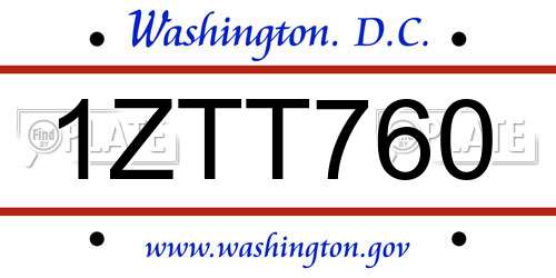 1ZTT760 District Of Columbia License Plate