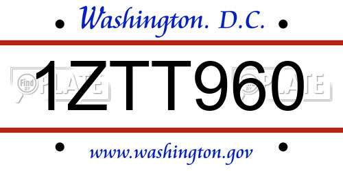 1ZTT960 District Of Columbia License Plate