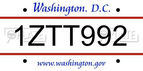 1ZTT992 District Of Columbia License Plate