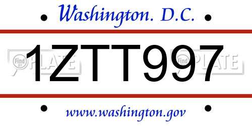 1ZTT997 District Of Columbia License Plate