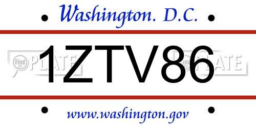 1ZTV86 District Of Columbia License Plate