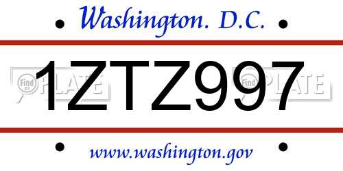 1ZTZ997 District Of Columbia License Plate
