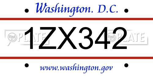 1ZX342 District Of Columbia License Plate