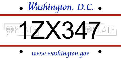 1ZX347 District Of Columbia License Plate
