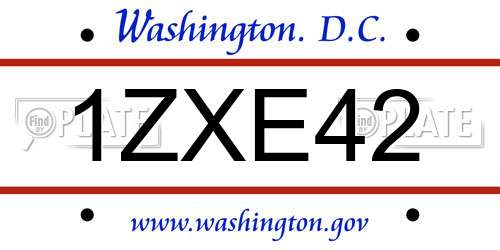 1ZXE42 District Of Columbia License Plate